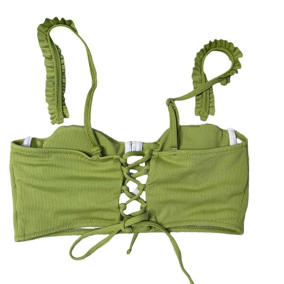 Zaful Green Ribbed Ruffle Bikini Top | Size L - Picture 2 of 3